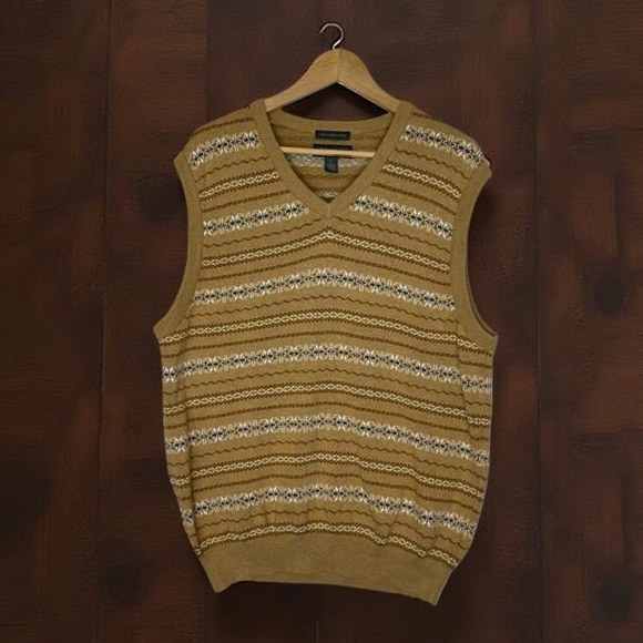 LYLE & SCOTT Neutral Browns & Tan Glen Fair Isle Vest Size Large - Picture 1 of 8